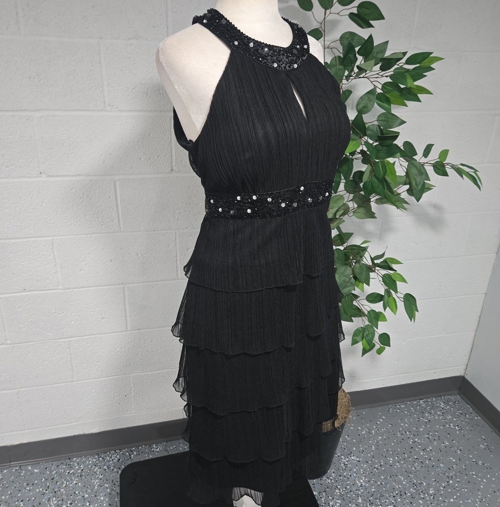 Guazy Chiffon Layered Beaded Glam Halter Cocktail Party Dress Black Size 8P